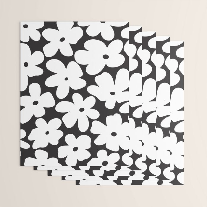 Black & White Flower - 70's White Daisies Wrapping Paper Gallery Image 3