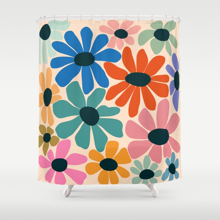 Retro Fun Floral - Rainbow color Shower Curtain Gallery Image 1
