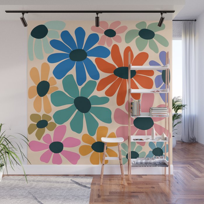 Retro Fun Floral - Rainbow color Wall Mural Gallery Image 1
