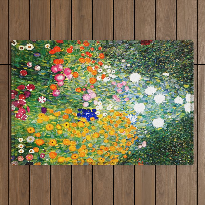 Gustav Klimt Flower Garden  vibrant Outdoor Rug Gallery Image 1