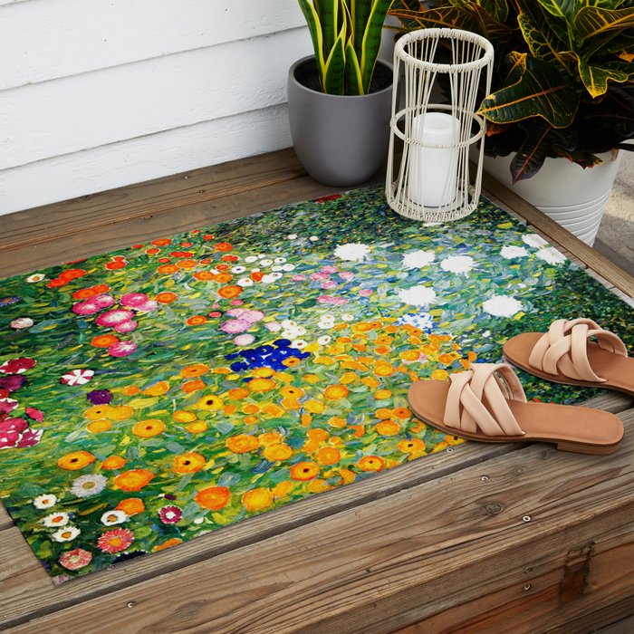 Gustav Klimt Flower Garden  vibrant Outdoor Rug Gallery Image 2