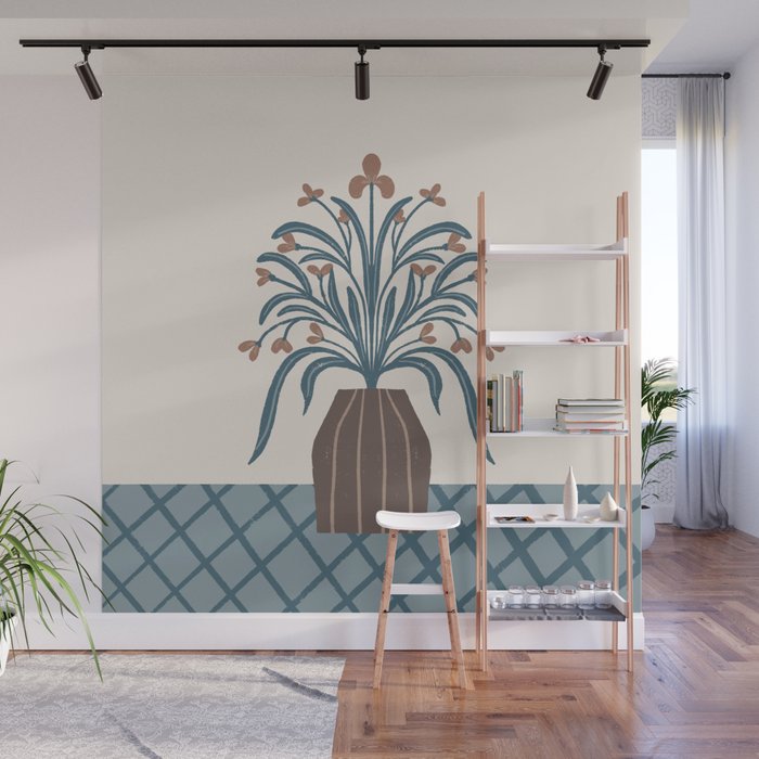 Earthy Modern Vase with Florals Wall Mural Gallery Image 1