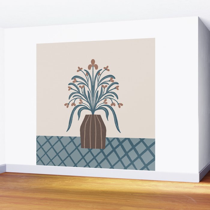 Earthy Modern Vase with Florals Wall Mural Gallery Image 2