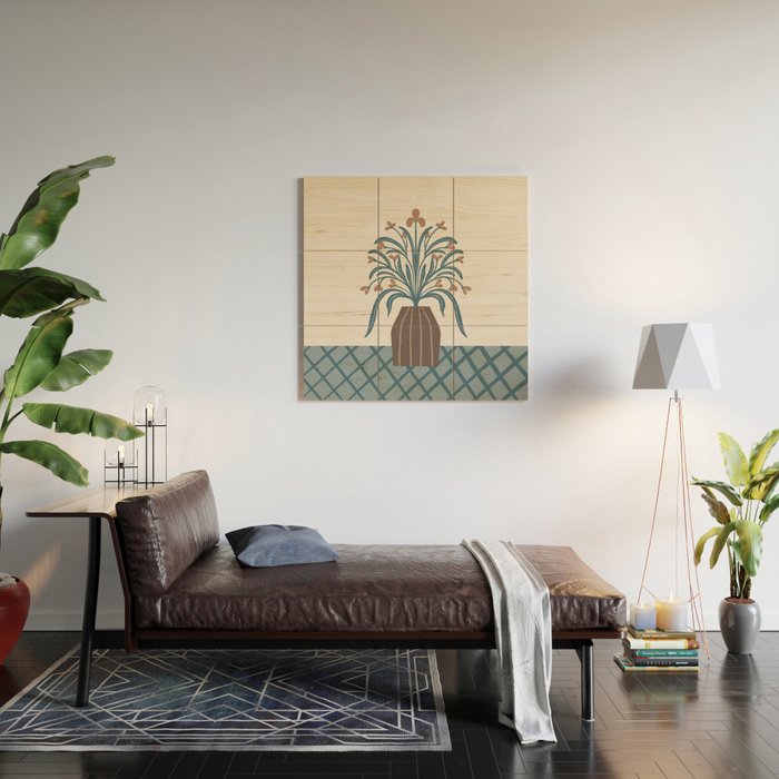 Earthy Modern Vase with Florals Wood Wall Art Gallery Image 2