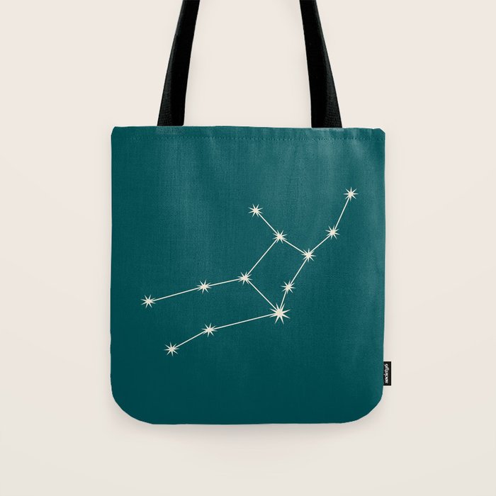 Virgo Zodiac Star Constellation Line Art Deep Teal Tote Bag Gallery Image 1