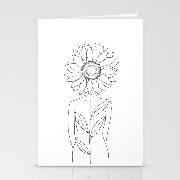 Minimalistic Line Art of Woman with Sunflower Stationery Card Gallery Image 2