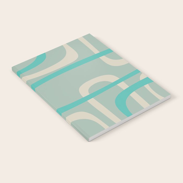 Fine Loops Mid-Century Modern Minimalist Abstract Pattern in Vintage Teal, Buff, and Celadon Blue Notebook Gallery Image 2