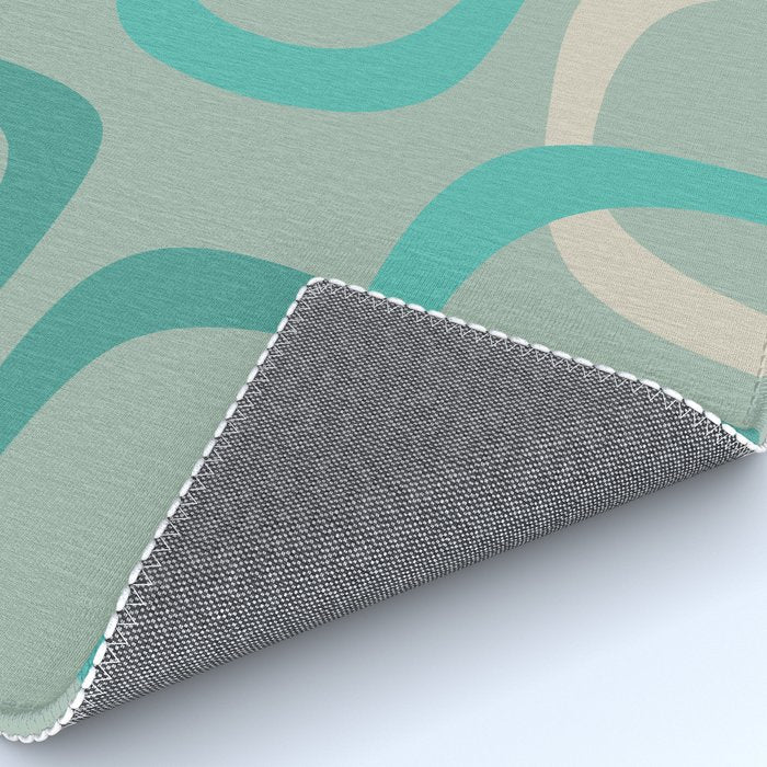 Fine Loops Mid-Century Modern Minimalist Abstract Pattern in Vintage Teal, Buff, and Celadon Blue Rug Gallery Image 4