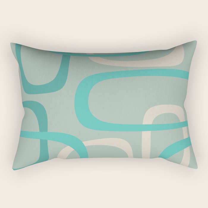 Fine Loops Mid-Century Modern Minimalist Abstract Pattern in Vintage Teal, Buff, and Celadon Blue Rectangular Pillow Gallery Image 2
