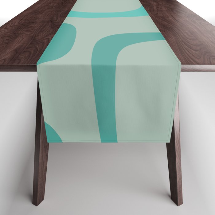 Fine Loops Mid-Century Modern Minimalist Abstract Pattern in Vintage Teal, Buff, and Celadon Blue Table Runner Gallery Image 1