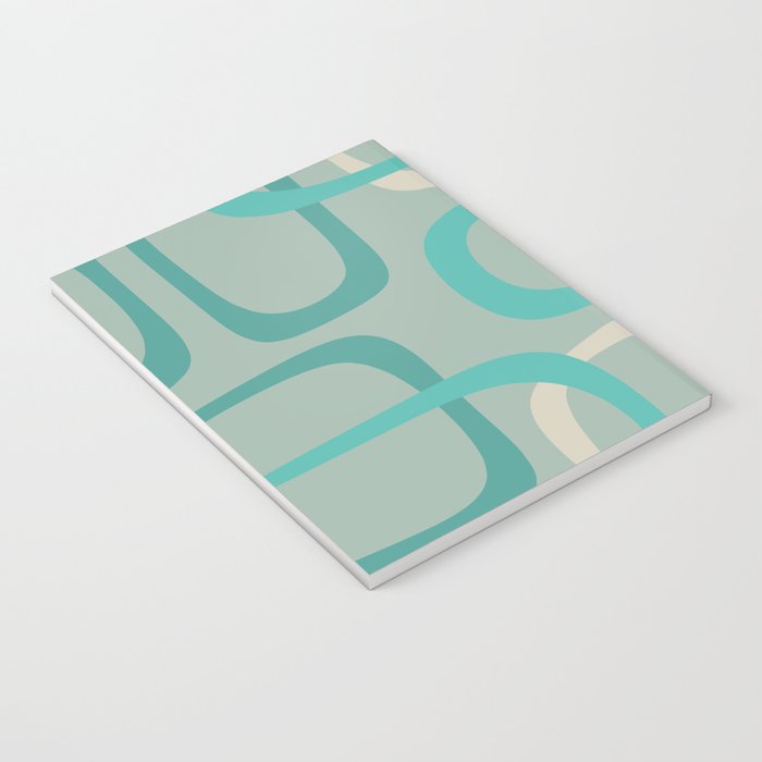 Fine Loops Mid-Century Modern Minimalist Abstract Pattern in Vintage Teal, Buff, and Celadon Blue Notebook Gallery Image 3