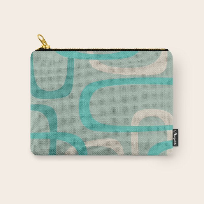 Fine Loops Mid-Century Modern Minimalist Abstract Pattern in Vintage Teal, Buff, and Celadon Blue Carry All Pouch Gallery Image 1