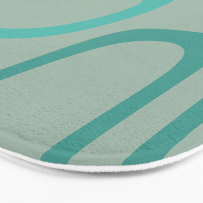 Fine Loops Mid-Century Modern Minimalist Abstract Pattern in Vintage Teal, Buff, and Celadon Blue Bath Mat Gallery Image 3