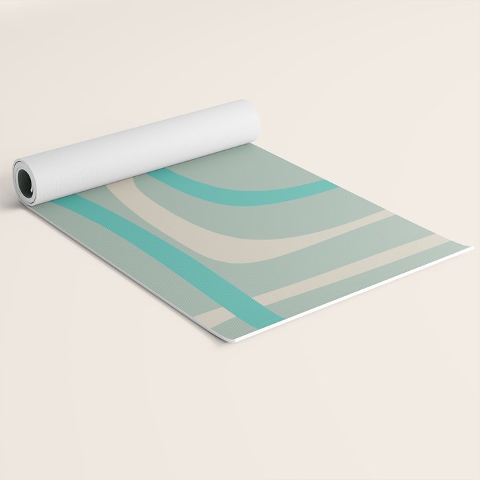 Fine Loops Mid-Century Modern Minimalist Abstract Pattern in Vintage Teal, Buff, and Celadon Blue Yoga Mat Gallery Image 2