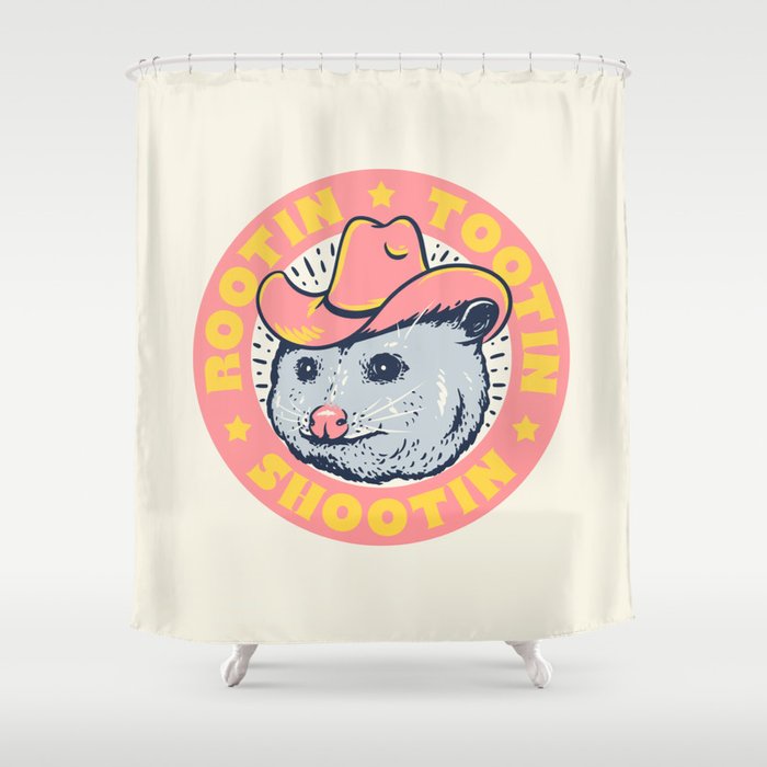 Possum Rootin Tootin Shootin | Pink Shower Curtain Gallery Image 1