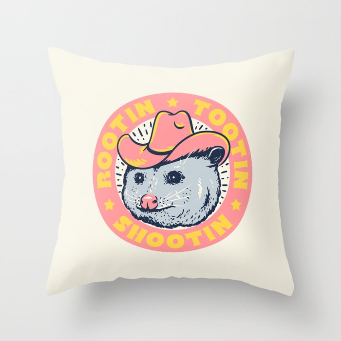 Possum Rootin Tootin Shootin | Pink Throw Pillow Gallery Image 1