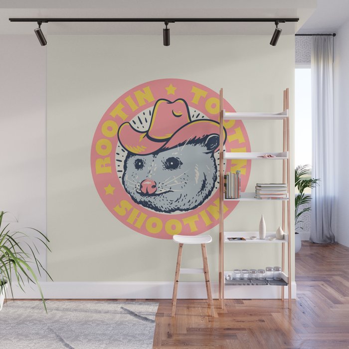 Possum Rootin Tootin Shootin | Pink Wall Mural Gallery Image 1
