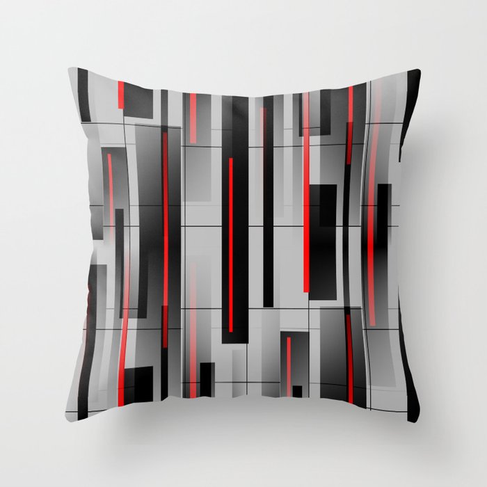 Off the Grid - Abstract - Gray, Black, Red Throw Pillow Gallery Image 1
