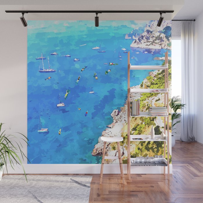 Capri Islands | Tropical Travel Summer Island | Ocean Sea Beach Swim Sail Painting  Wall Mural Gallery Image 1