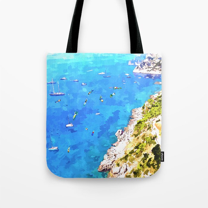 Capri Islands | Tropical Travel Summer Island | Ocean Sea Beach Swim Sail Painting  Tote Bag Gallery Image 1