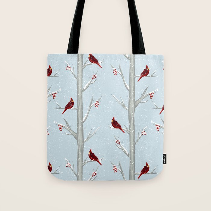 Red Cardinal Bird In The Winter Forest Tote Bag Gallery Image 1