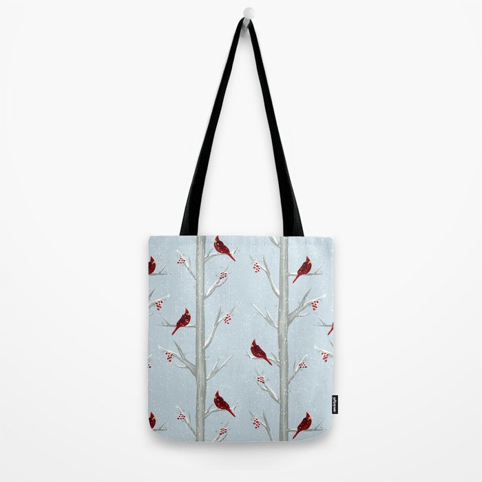 Red Cardinal Bird In The Winter Forest Tote Bag Gallery Image 2