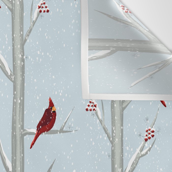 Red Cardinal Bird In The Winter Forest Wall Tapestry Gallery Image 3