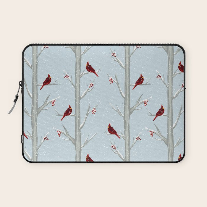 Red Cardinal Bird In The Winter Forest Laptop Sleeve Gallery Image 1