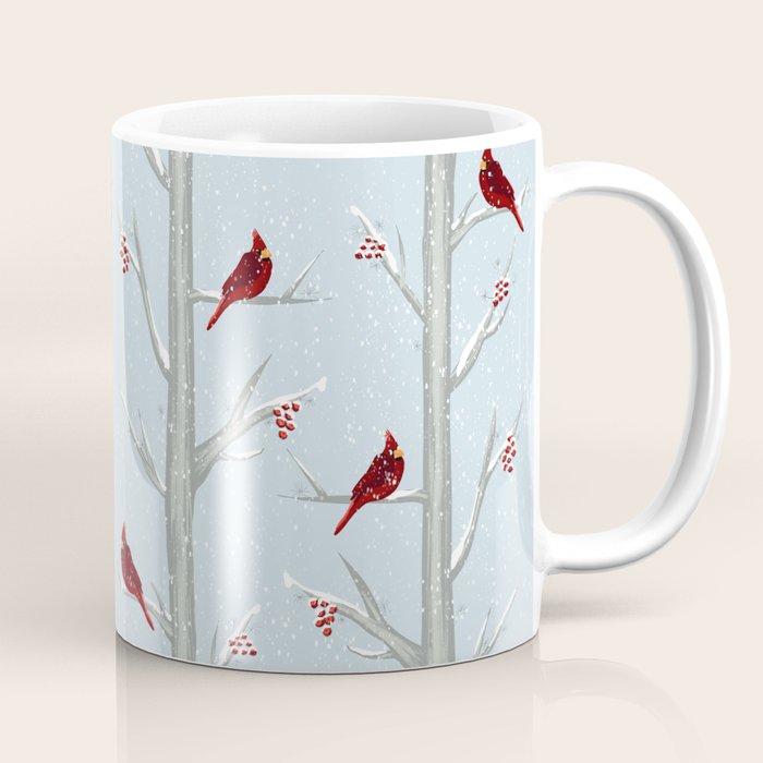 Red Cardinal Bird In The Winter Forest Coffee Mug Gallery Image 1