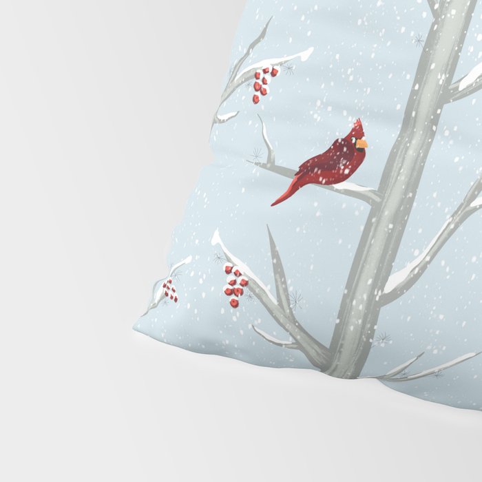 Red Cardinal Bird In The Winter Forest Pillow Sham Gallery Image 4