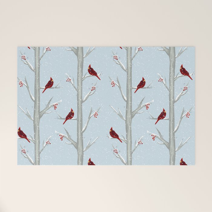 Red Cardinal Bird In The Winter Forest Welcome Mat Gallery Image 1