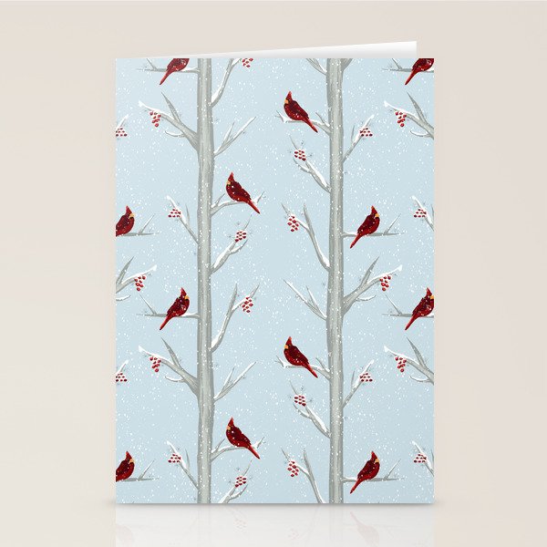 Red Cardinal Bird In The Winter Forest Stationery Card Gallery Image 2