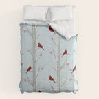 Red Cardinal Bird In The Winter Forest Comforter Gallery Image 6