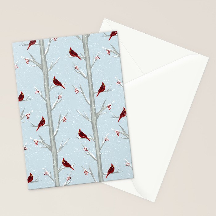 Red Cardinal Bird In The Winter Forest Stationery Card Gallery Image 2