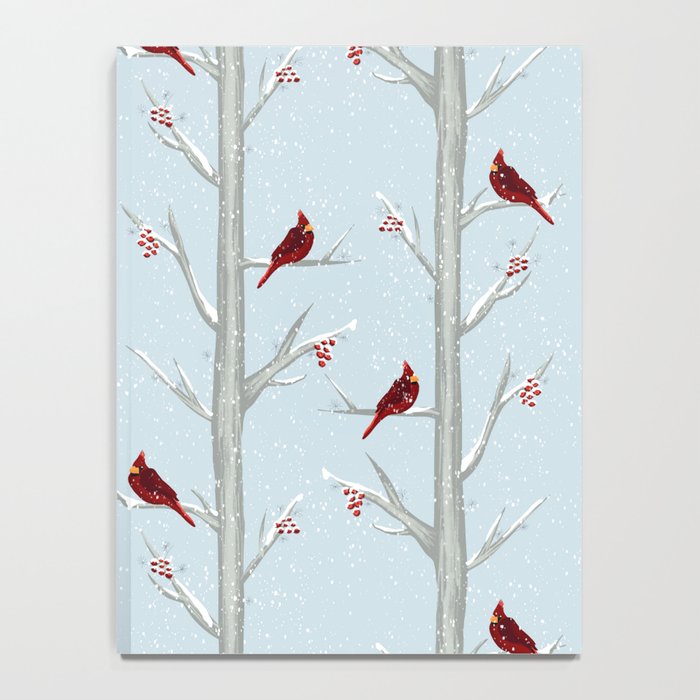 Red Cardinal Bird In The Winter Forest Notebook Gallery Image 4