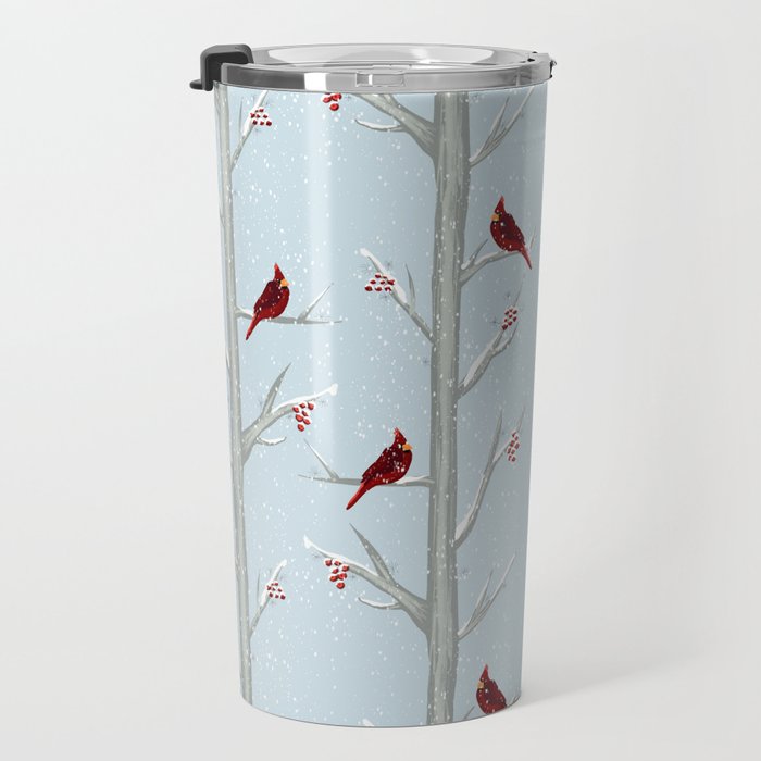 Red Cardinal Bird In The Winter Forest Travel Mug Gallery Image 3