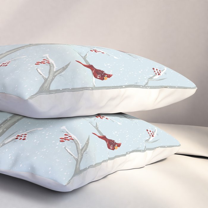 Red Cardinal Bird In The Winter Forest Pillow Sham Gallery Image 3