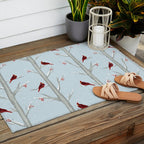 Red Cardinal Bird In The Winter Forest Outdoor Rug Gallery Image 2