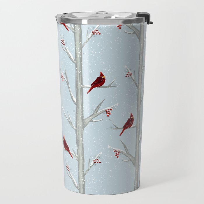 Red Cardinal Bird In The Winter Forest Travel Mug Gallery Image 2