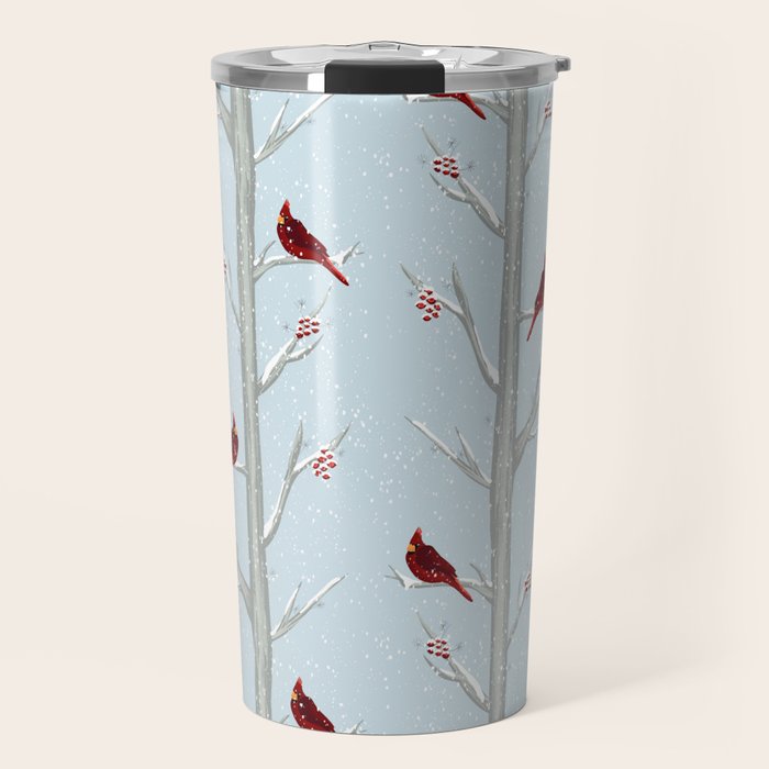 Red Cardinal Bird In The Winter Forest Travel Mug Gallery Image 1