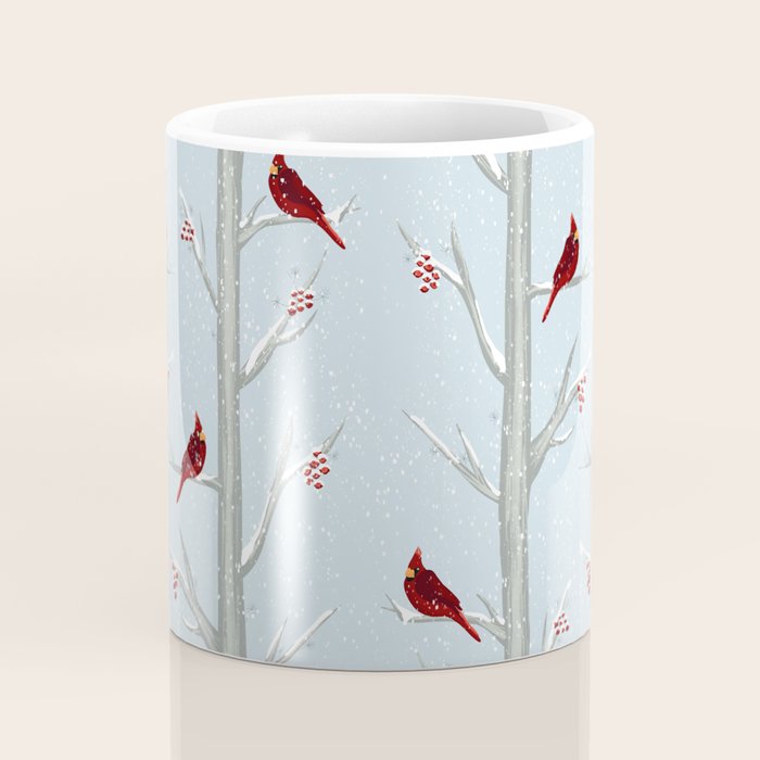 Red Cardinal Bird In The Winter Forest Coffee Mug Gallery Image 4