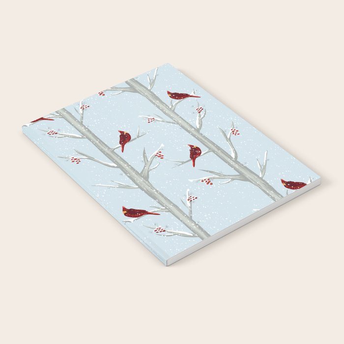 Red Cardinal Bird In The Winter Forest Notebook Gallery Image 2
