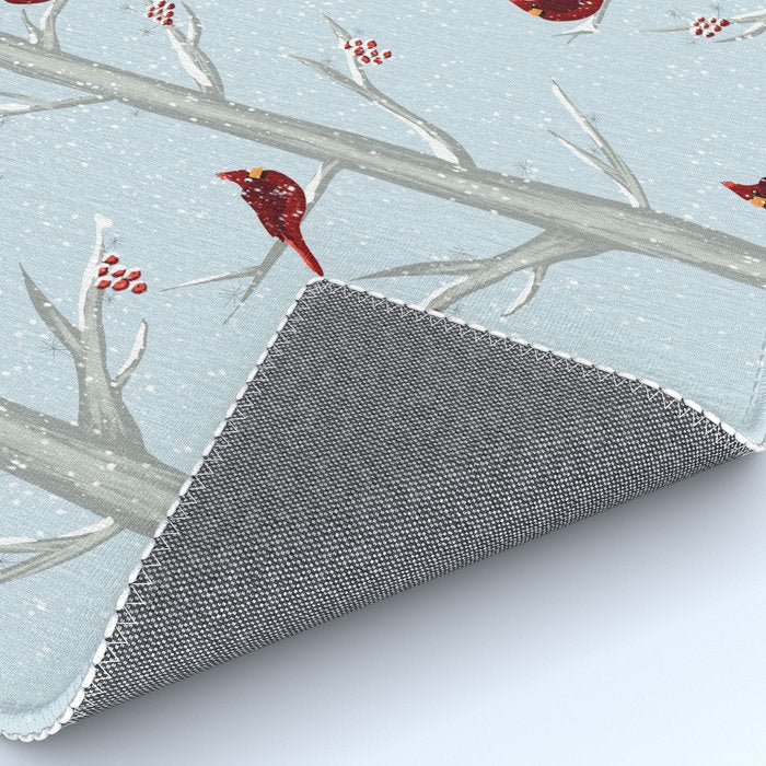 Red Cardinal Bird In The Winter Forest Rug Gallery Image 4
