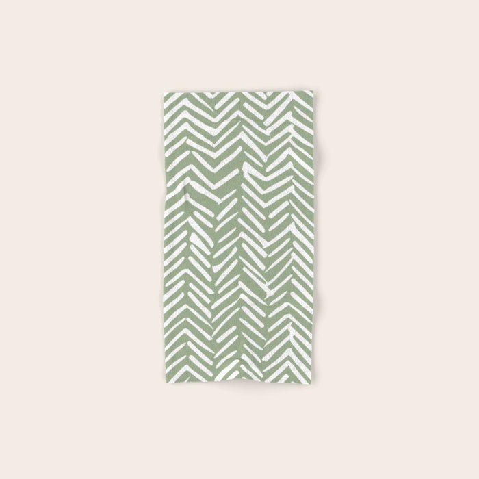 Boho, Abstract, Herringbone Pattern, Sage Green and White Bath Towel Gallery Image 1