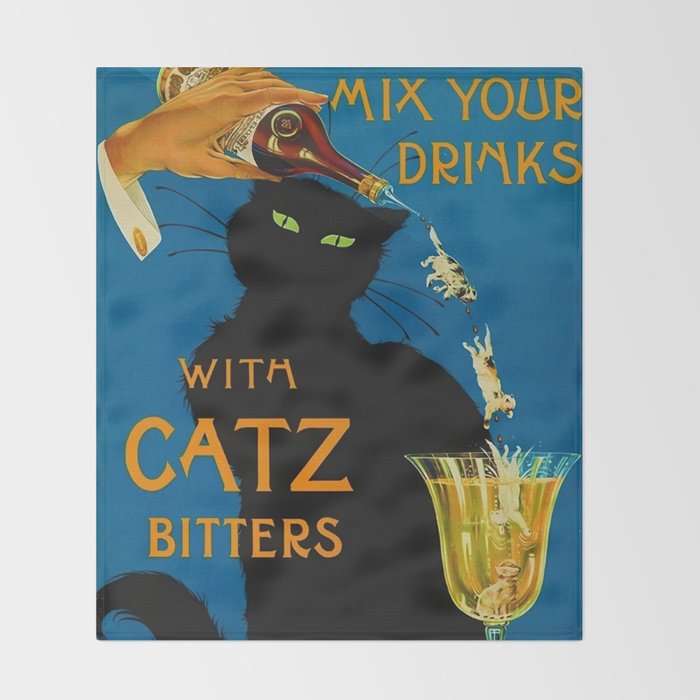 Mix Your Drinks with Catz (Cats) Bitters Aperitif Liquor Vintage Advertising Poster Throw Blanket Gallery Image 2