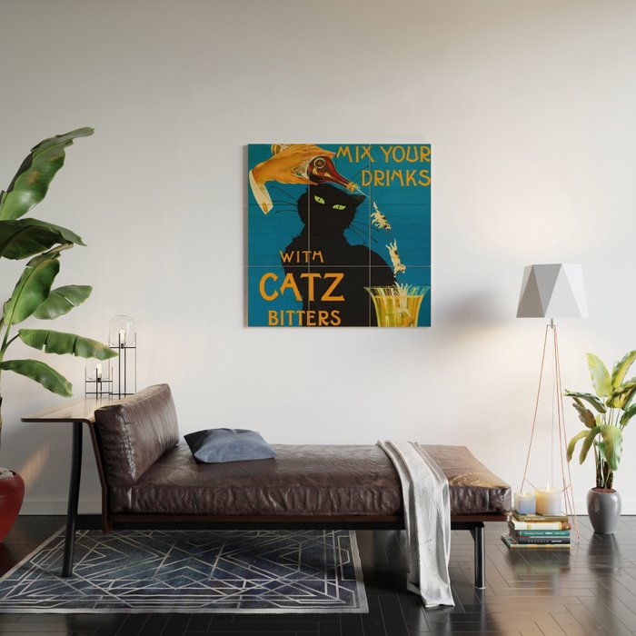 Mix Your Drinks with Catz (Cats) Bitters Aperitif Liquor Vintage Advertising Poster Wood Wall Art Gallery Image 2