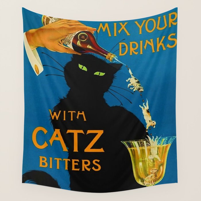 Mix Your Drinks with Catz (Cats) Bitters Aperitif Liquor Vintage Advertising Poster Wall Tapestry Gallery Image 1
