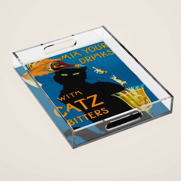 Mix Your Drinks with Catz (Cats) Bitters Aperitif Liquor Vintage Advertising Poster Acrylic Tray Gallery Image 1