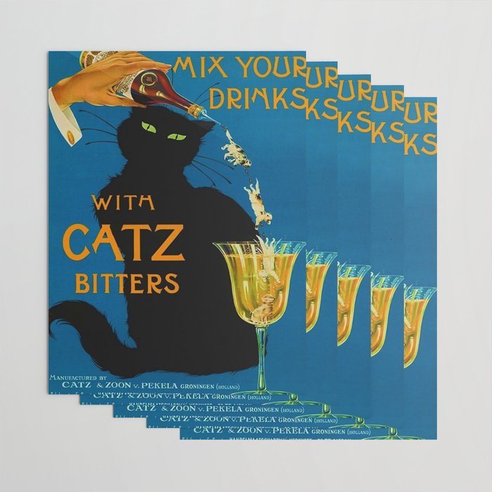 Mix Your Drinks with Catz (Cats) Bitters Aperitif Liquor Vintage Advertising Poster Wrapping Paper Gallery Image 3