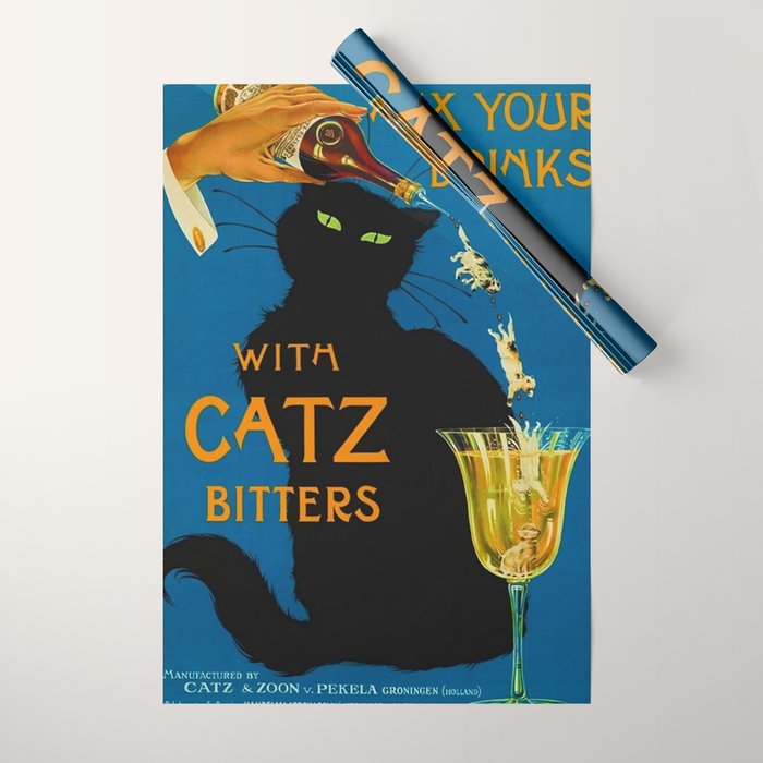 Mix Your Drinks with Catz (Cats) Bitters Aperitif Liquor Vintage Advertising Poster Wrapping Paper Gallery Image 1